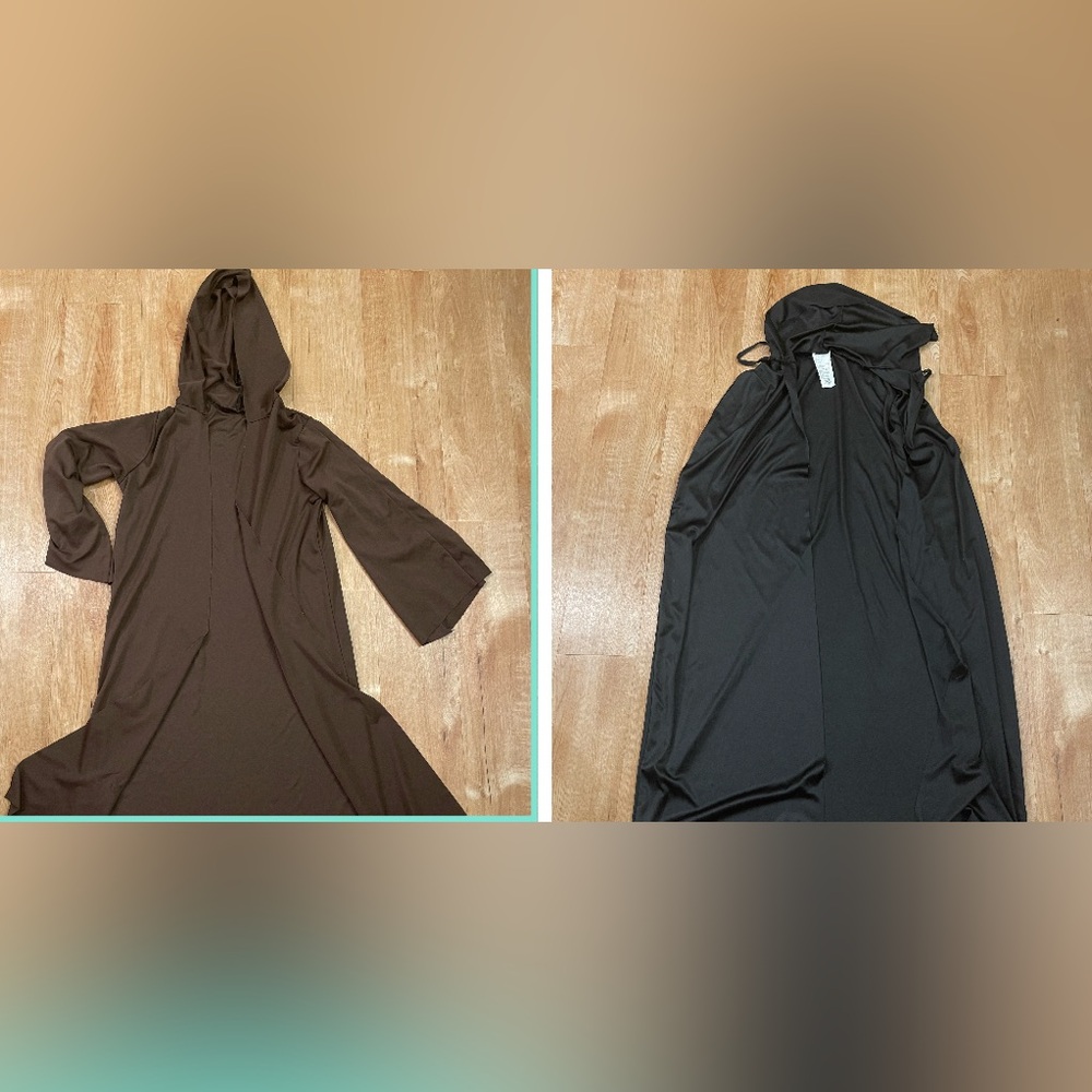 2 Halloween costumes. Brown Star Wars cloak and black cloak.